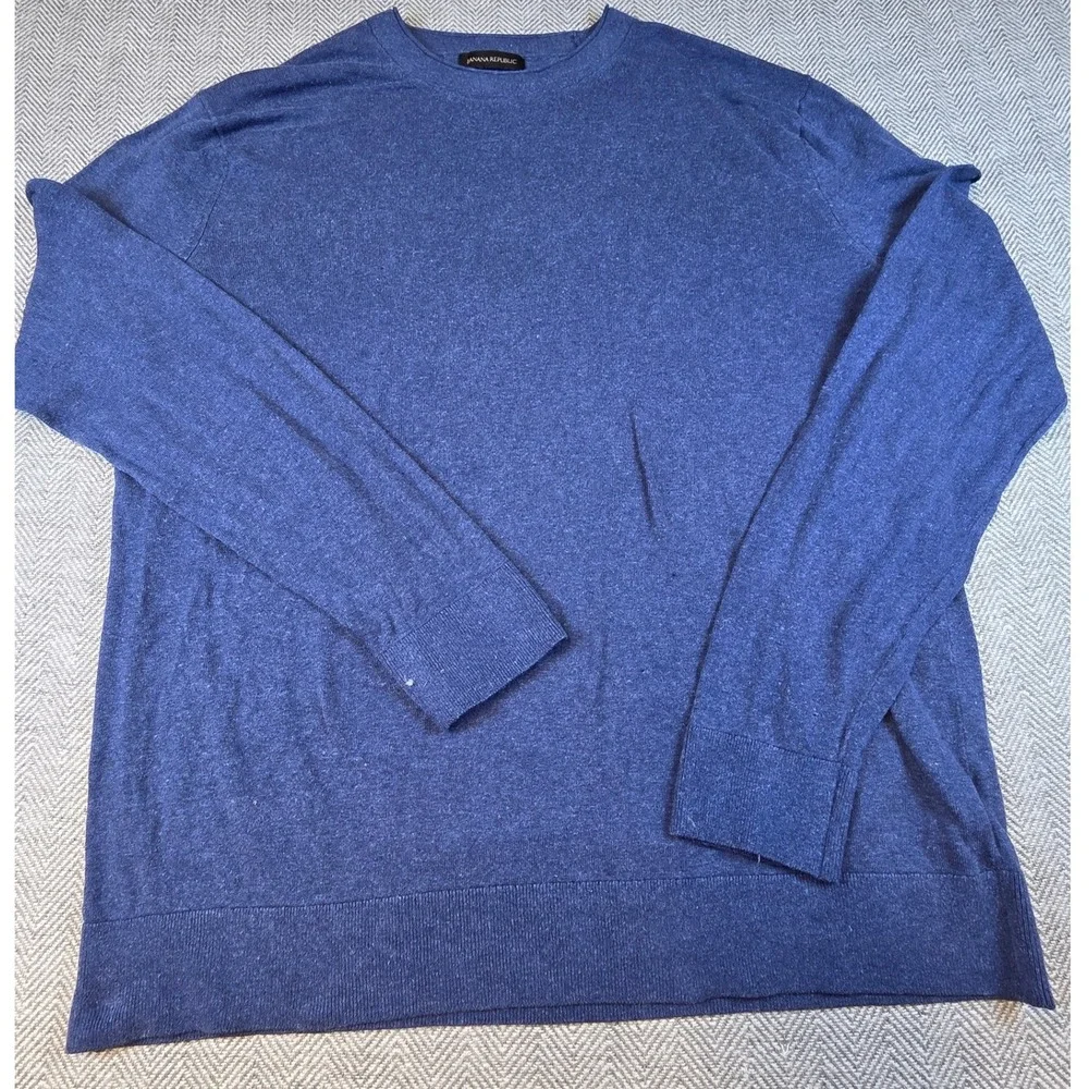 Banana Republic Mens Blue Heathered Crewneck Knit Sweater Ribbed Trim Size XL